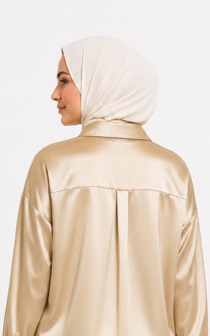 Champagne Gold Satin Button-Up Shirt