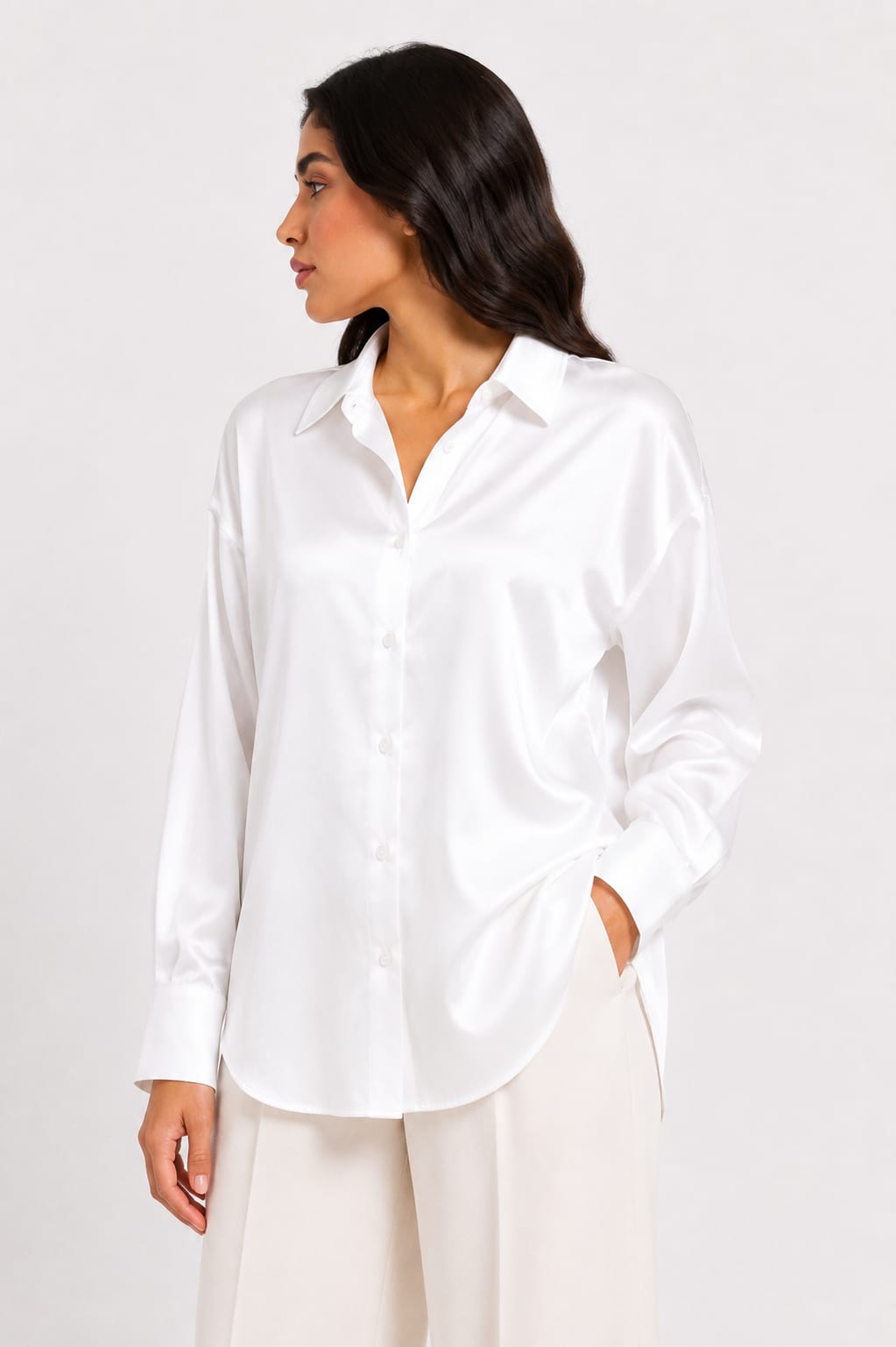 Champagne Gold Satin Button-Up Shirt