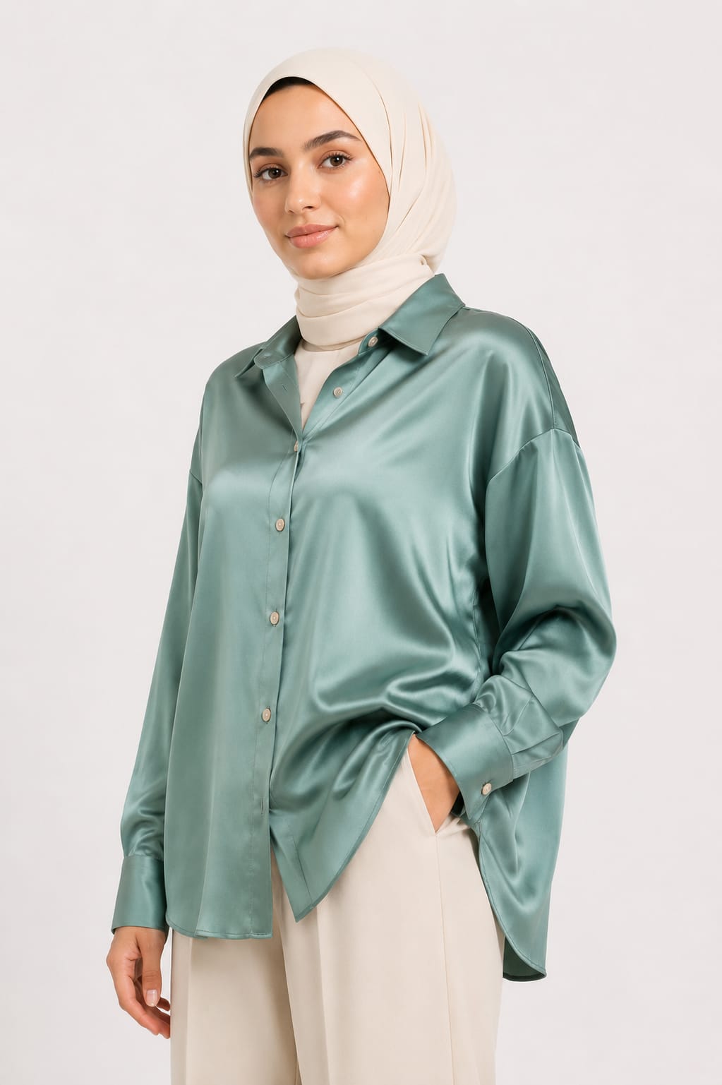 Champagne Gold Satin Button-Up Shirt