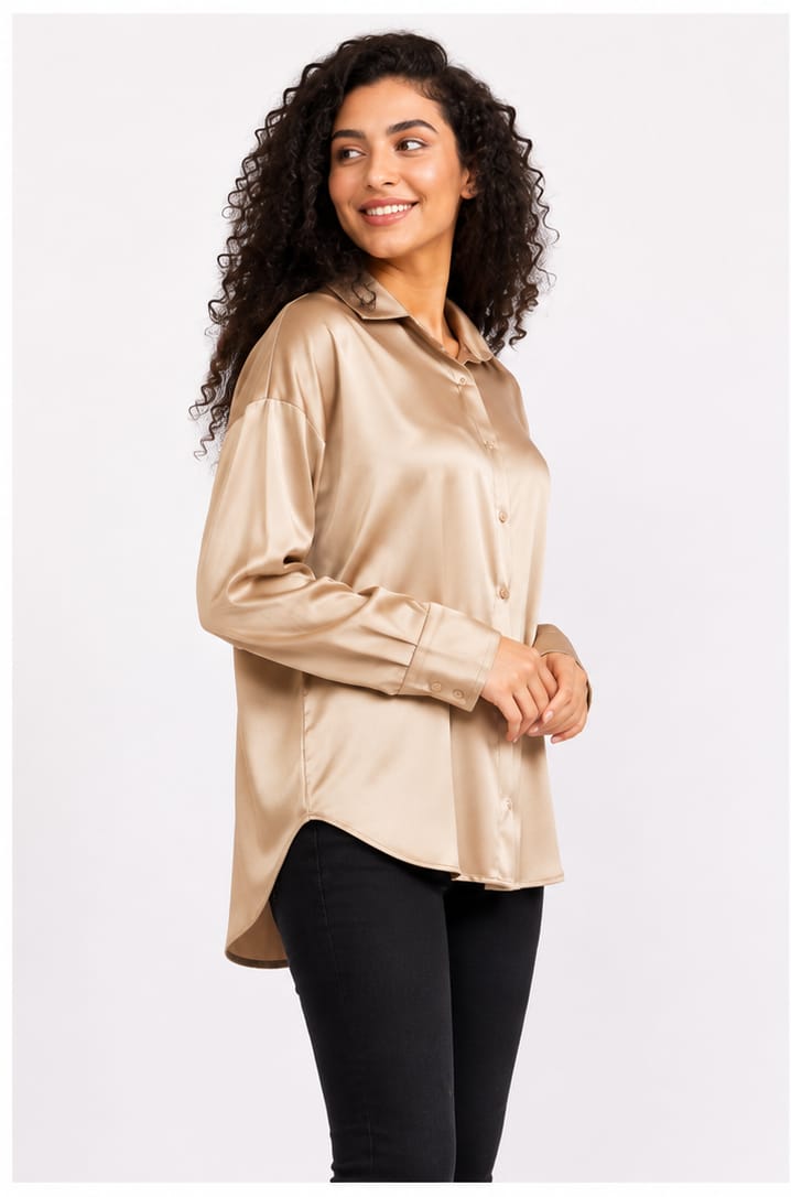 Champagne Gold Satin Button-Up Shirt
