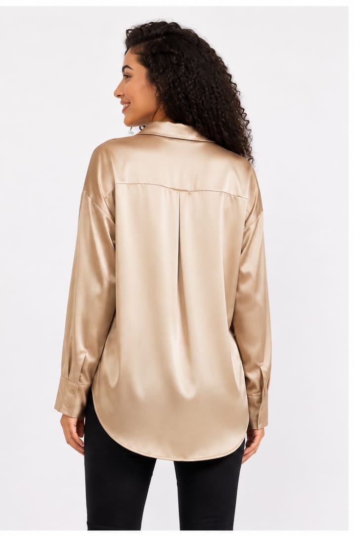 Champagne Gold Satin Button-Up Shirt