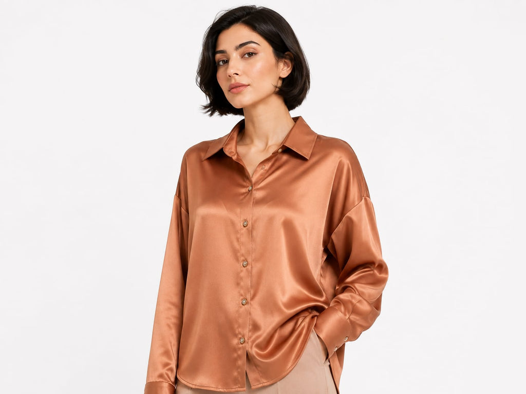Champagne Gold Satin Button-Up Shirt
