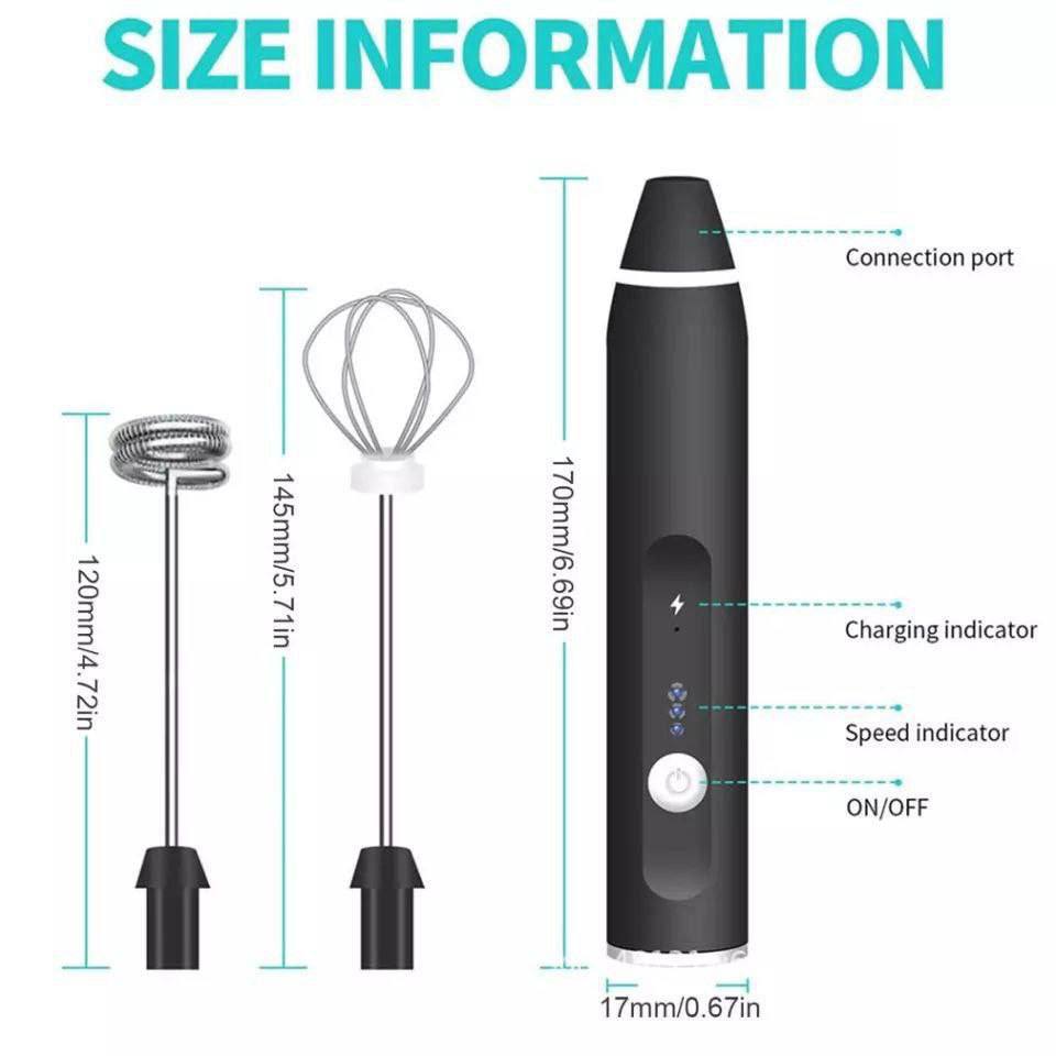 Rechargeable Milk Frother and Egg Beater with 2 Attachments H
