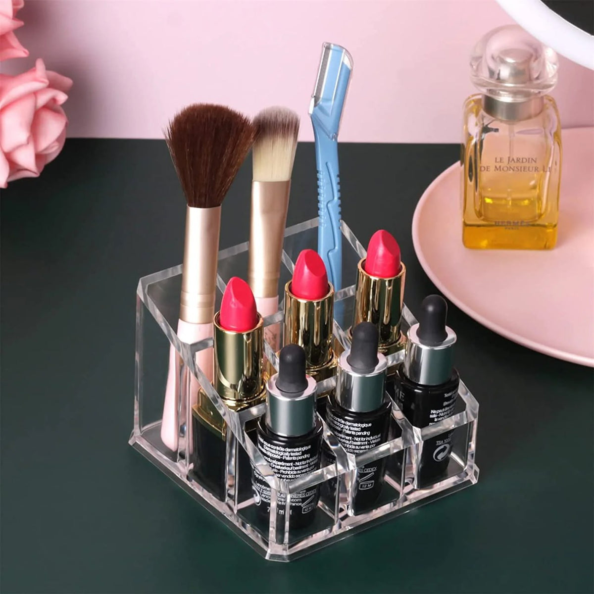 Clear Acrylic Lipstick Organizer – 9 Slots