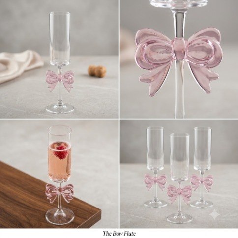 Royal Elegance Pink Bow Glass Juice Cups
