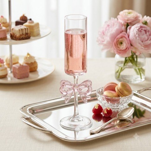 Royal Elegance Pink Bow Glass Juice Cups