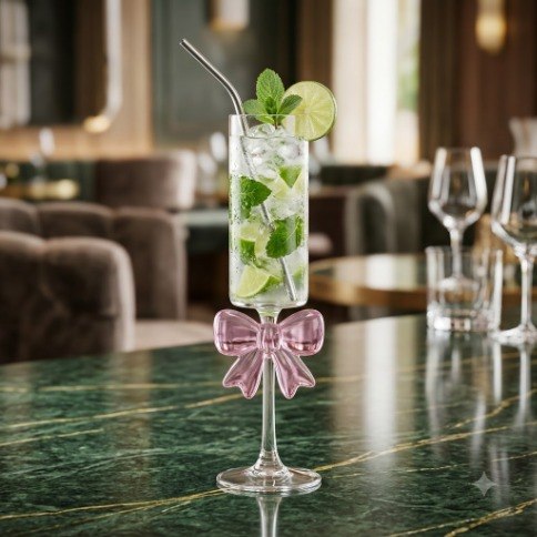 Royal Elegance Pink Bow Glass Juice Cups