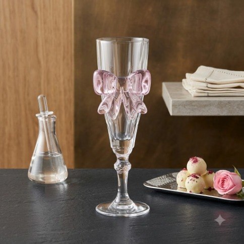 Royal Elegance Pink Bow Glass Juice Cups