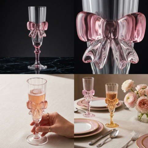 Royal Elegance Pink Bow Glass Juice Cups