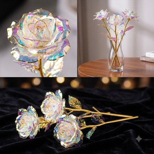 Galaxy Rose Shiny Artificial Flowers – 3 Pieces