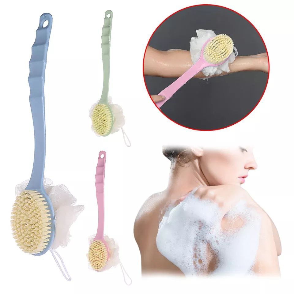 2-in-1 Long Handle Bath Brush & Loofah