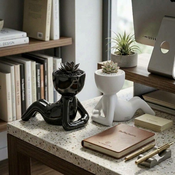 Modern Reclining Human Figure Ceramic Planter