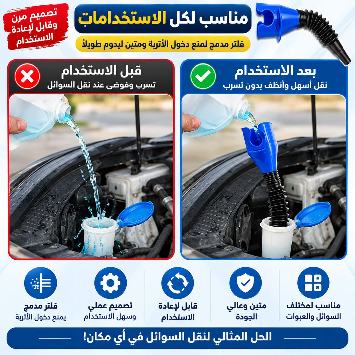 Flexible Extendable Funnel for Oils & Liquids