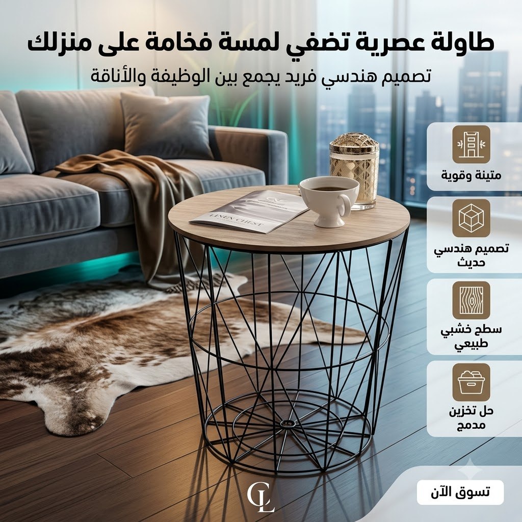 Leno Modern Metal Side Table with Wooden Top & Storage Shelf