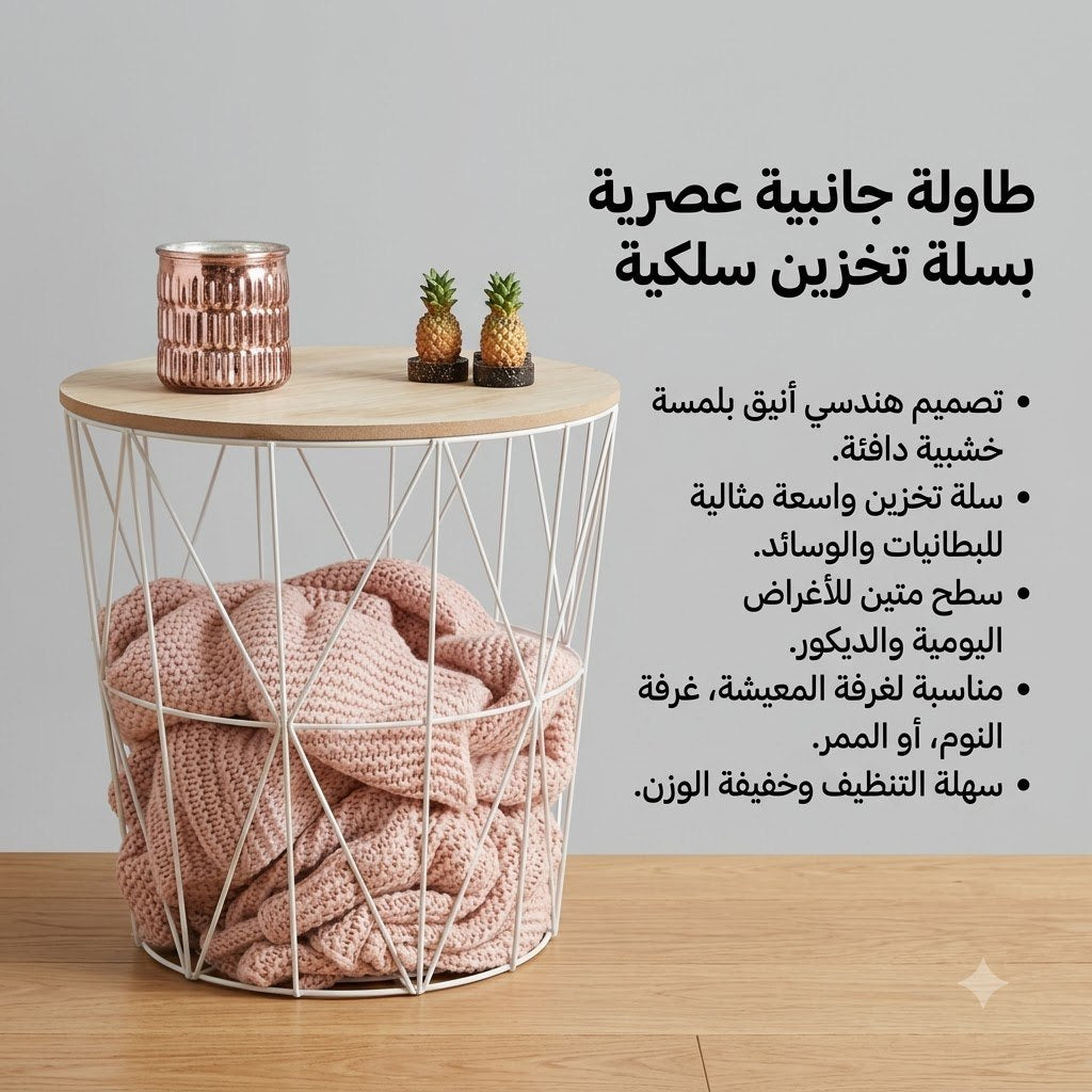 Leno Modern Metal Side Table with Wooden Top & Storage Shelf