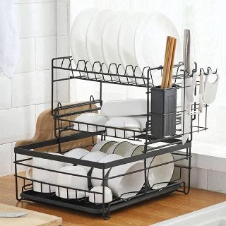3-Tier Black Metal Dish Drying Rack