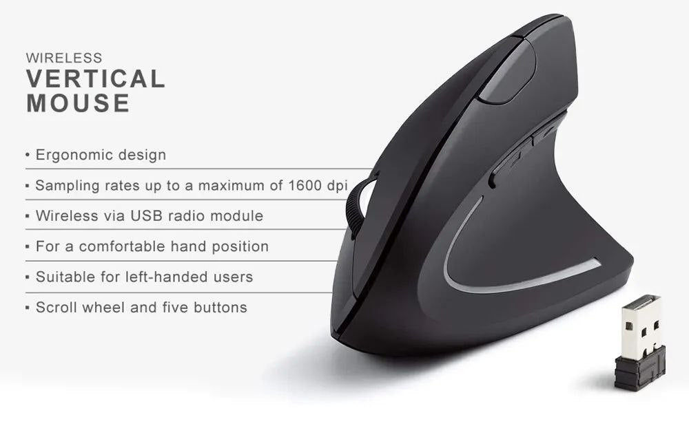 Rechargeable Wireless Ergonomic Vertical Mouse – Black