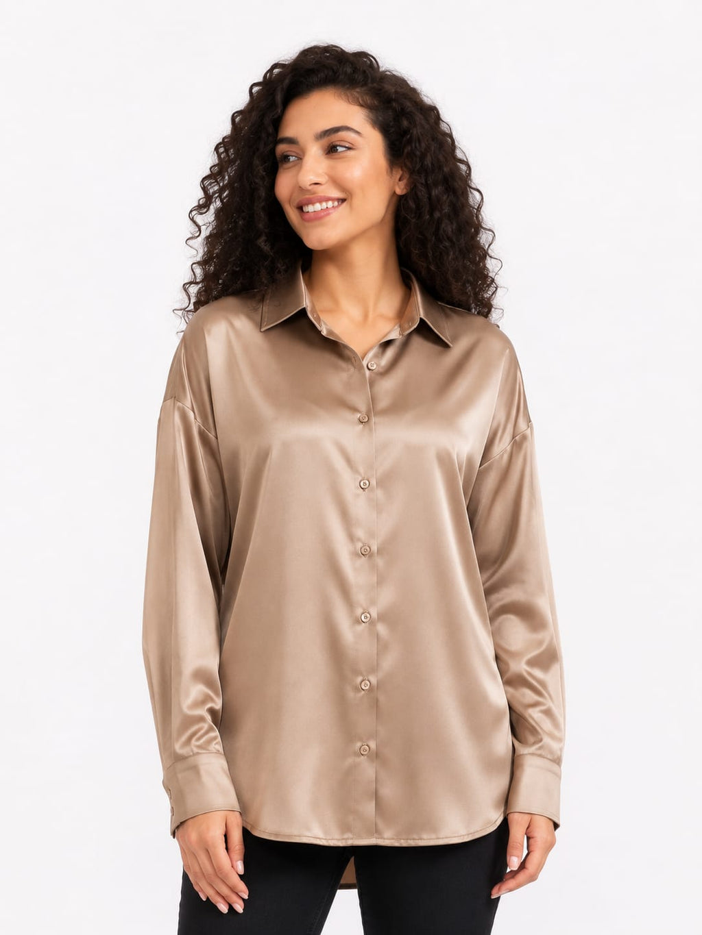 Champagne Gold Satin Button-Up Shirt