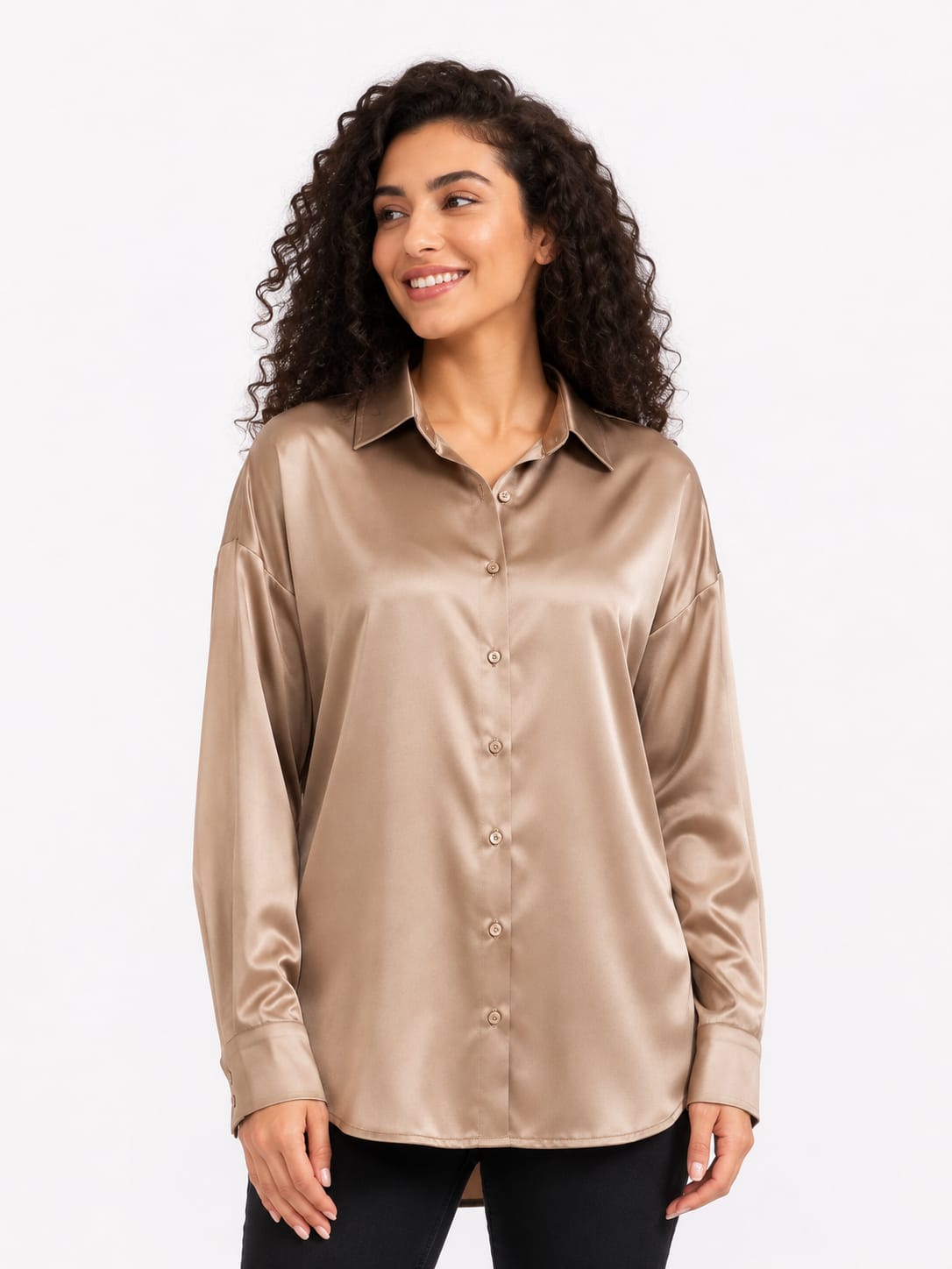 Champagne Gold Satin Button-Up Shirt
