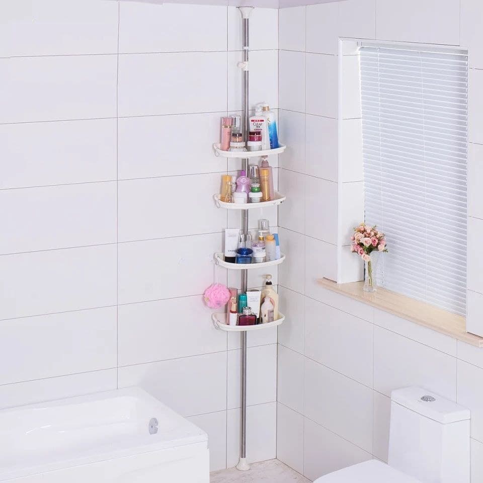 Adjustable Stainless Steel Bathroom Corner Organizer – 4 Tiers