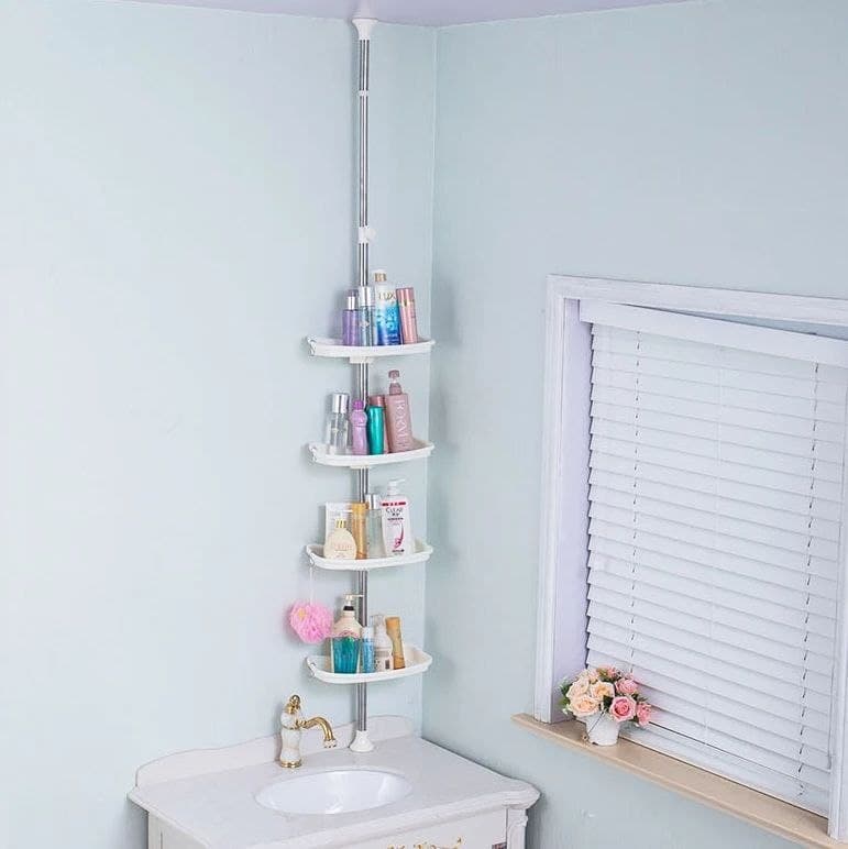 Adjustable Stainless Steel Bathroom Corner Organizer – 4 Tiers