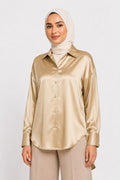 Champagne Gold Satin Button-Up Shirt