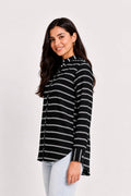 Striped Long-Sleeve Button-Up Blouse